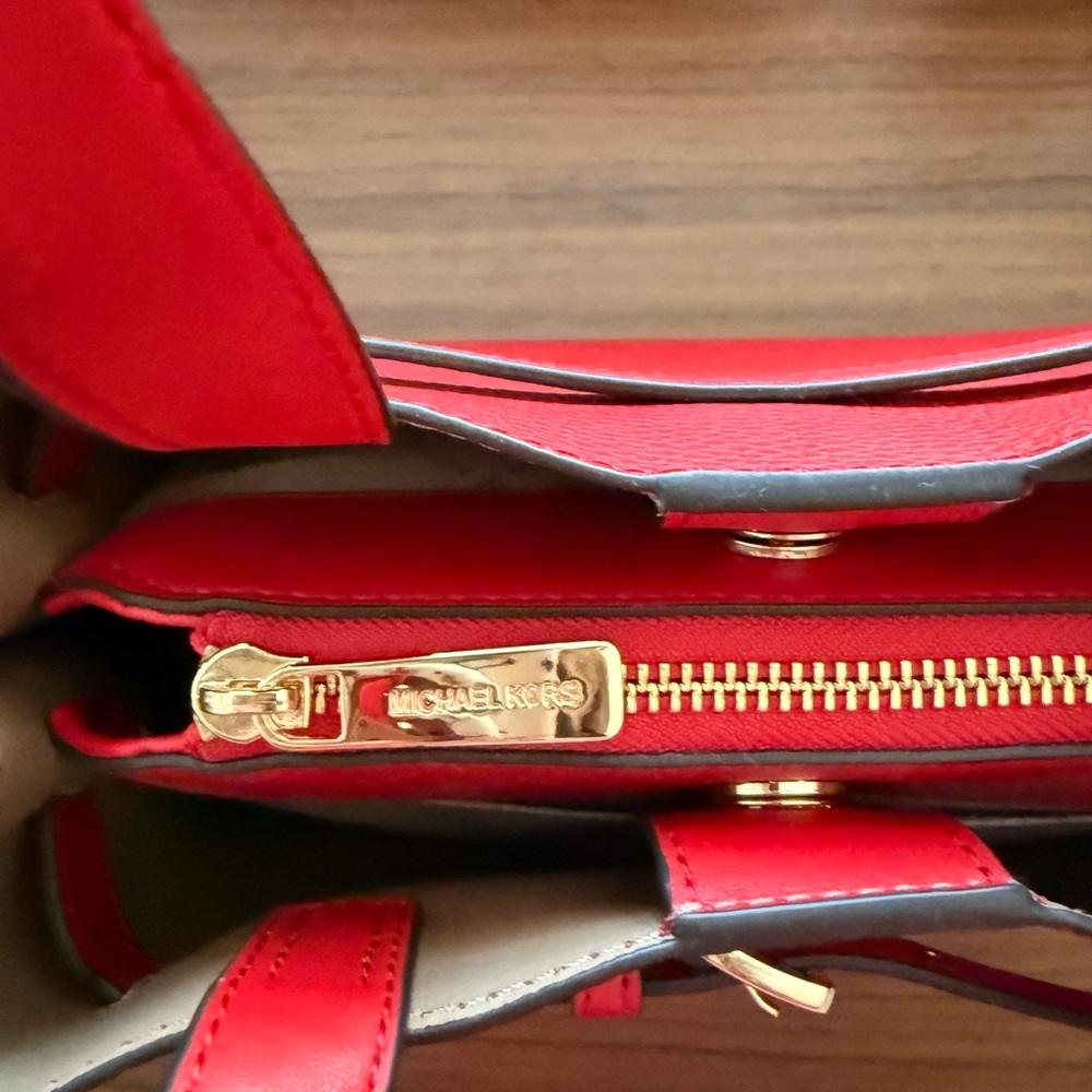 Michael Kors Bright Red Leather Satchel with Gold Hardware - Picture 15 of 16